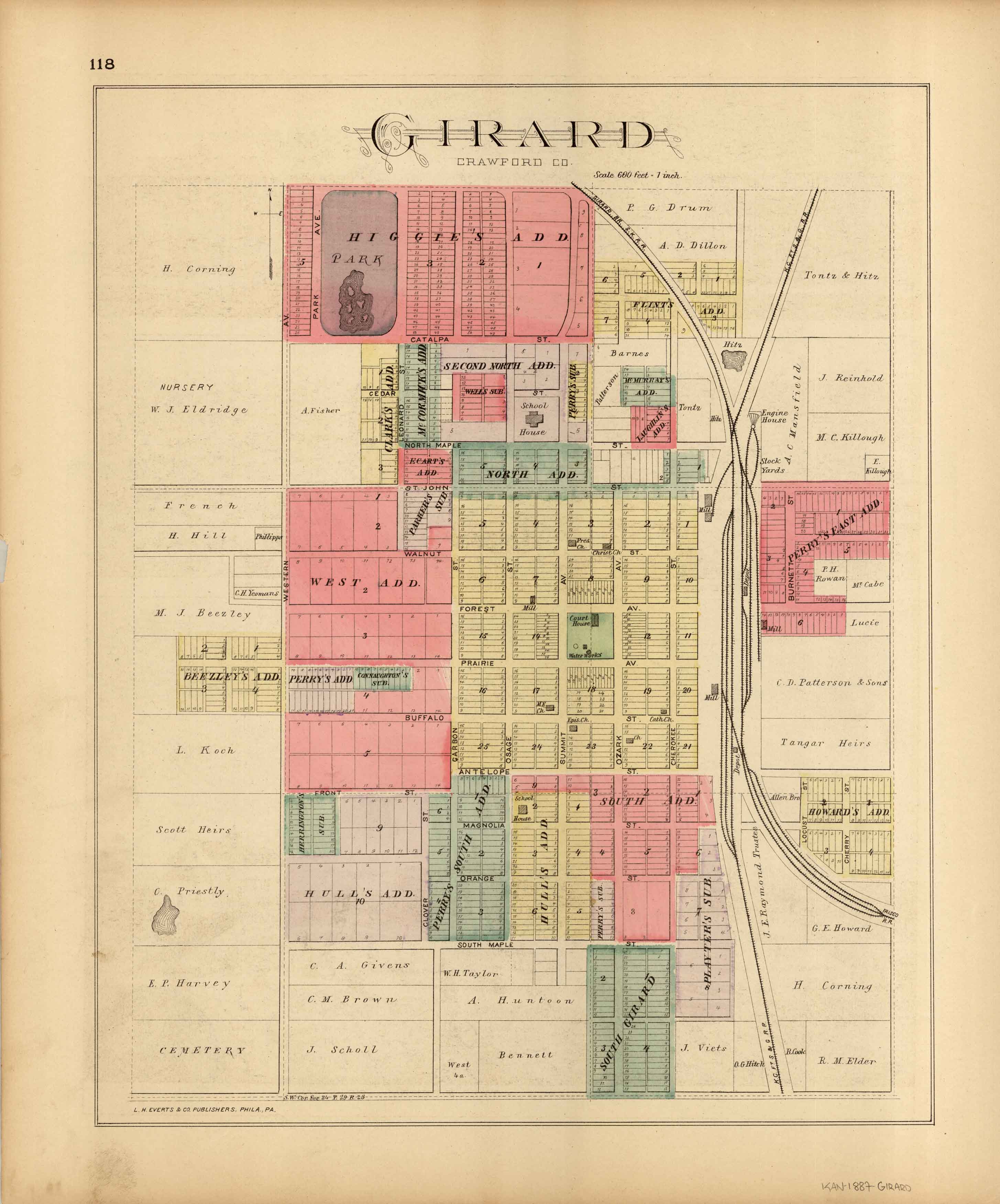 L H Evert S 1887 Map Of Girard Kansas Art Source International