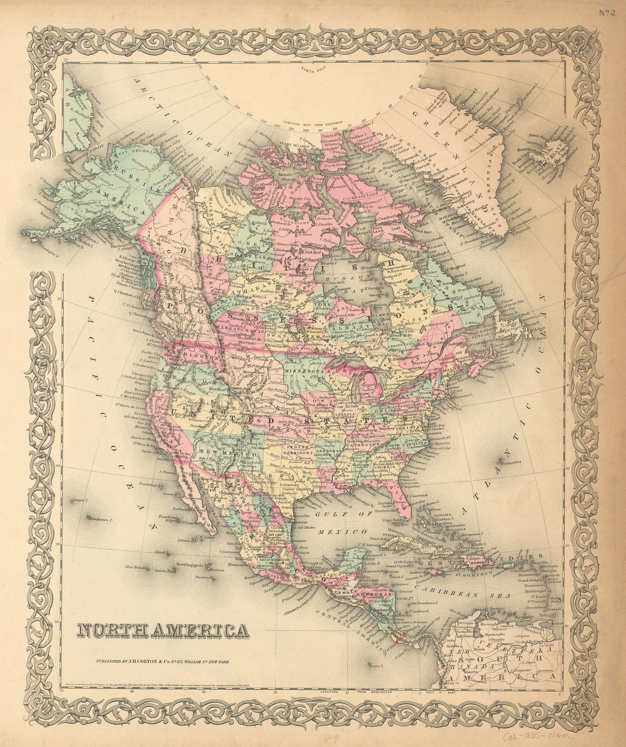 J H Colton S Map Of North America Art Source International