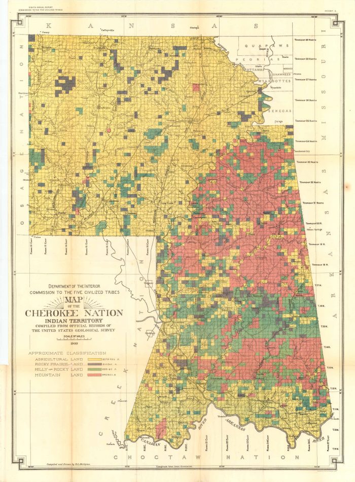 Cherokee Nation District Map Department Of The Interior Map Of The Cherokee Nation Indian Territory,  1900 - Art Source International