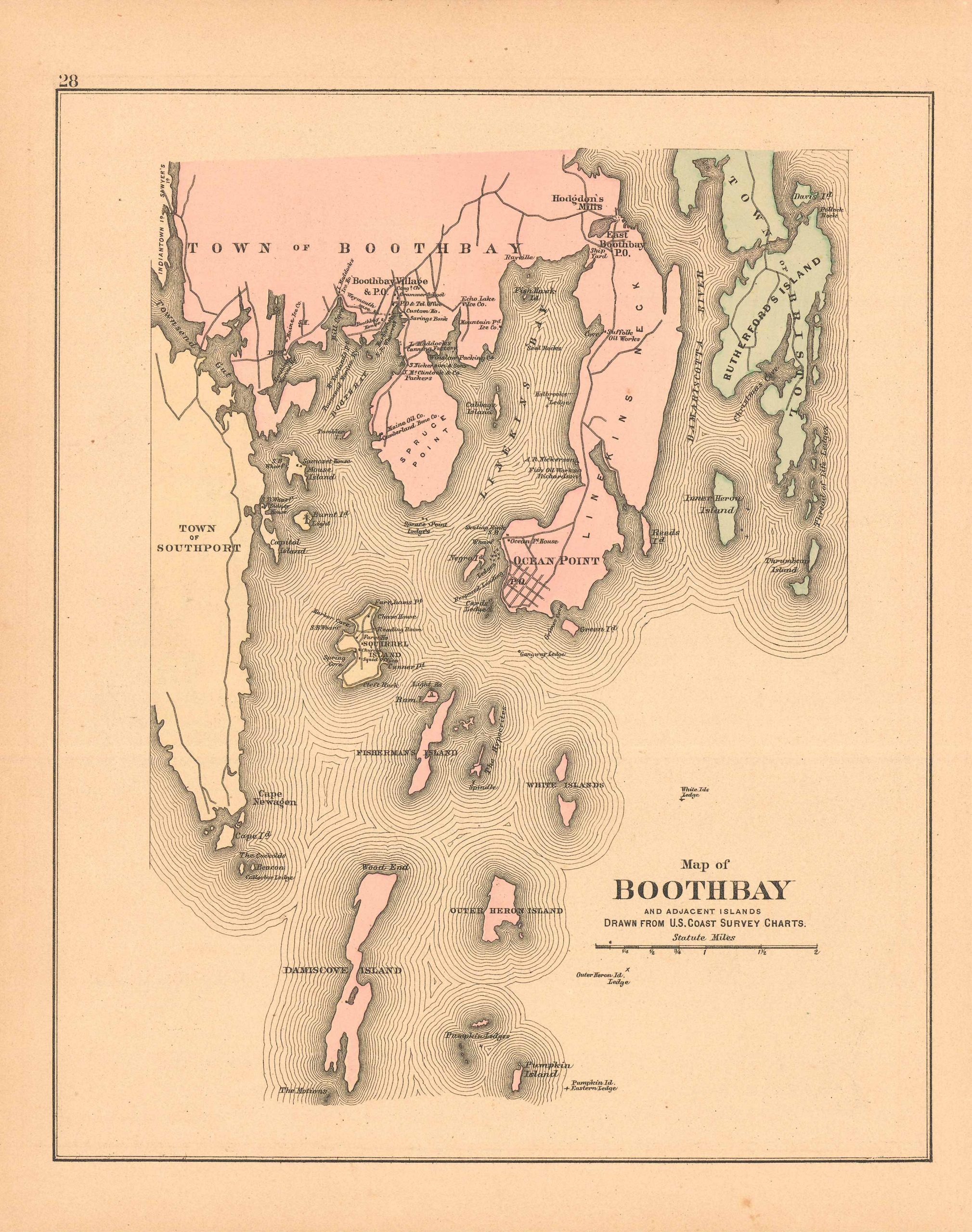 Stuarts 1890 Map Of Boothbay And Adjacent Islands Art Source International 2660