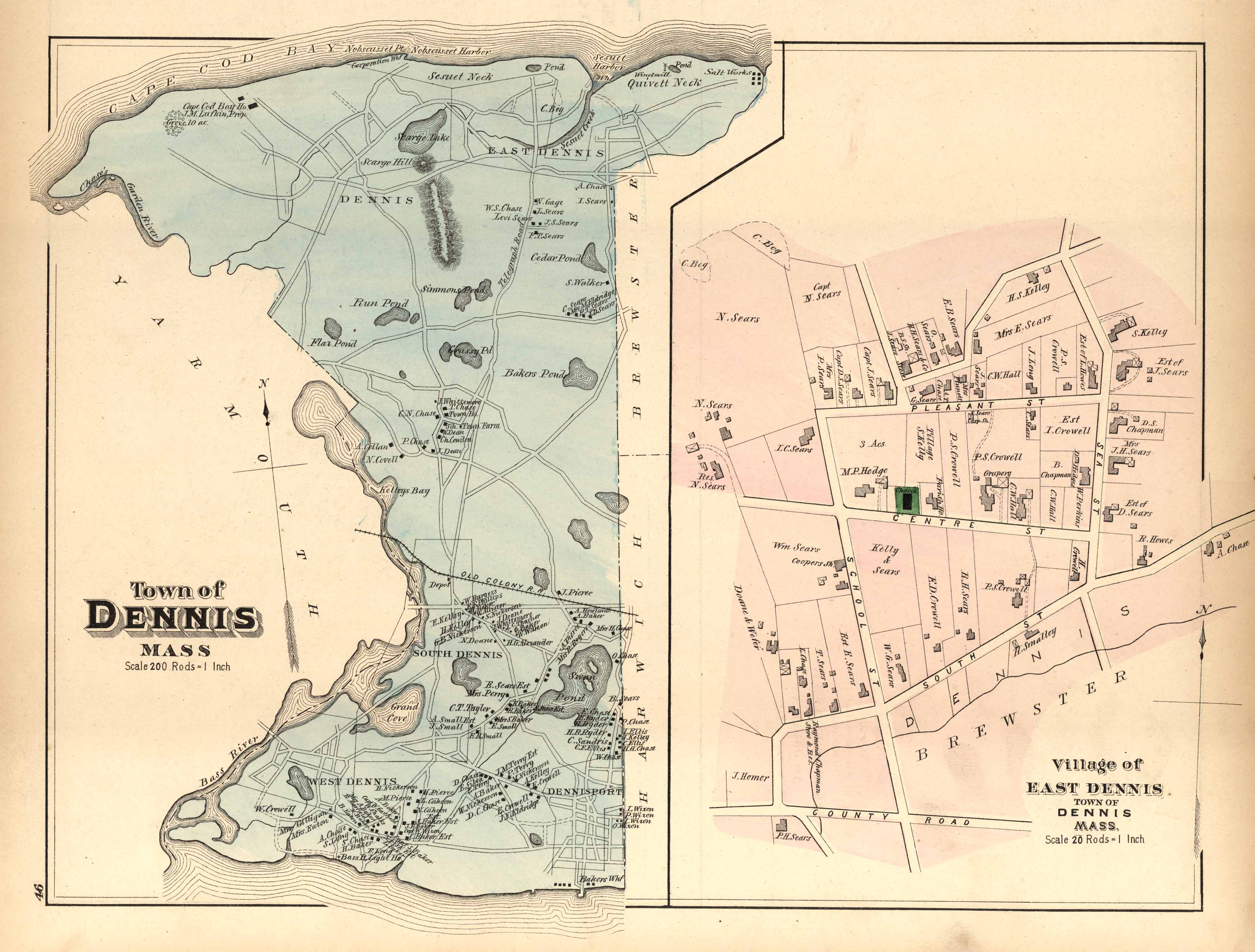 Walkers 1880 Map Of Town Of Dennis Massachusetts Art Source