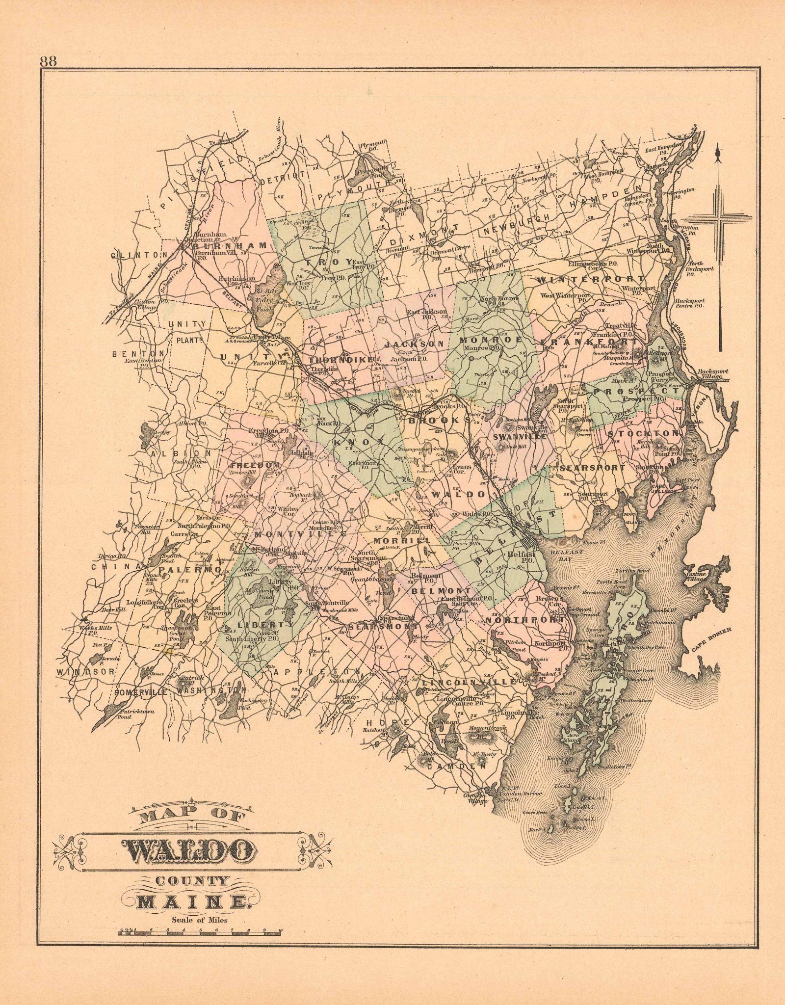 Stuarts 1890 Map Of Waldo County Maine Art Source International 9745