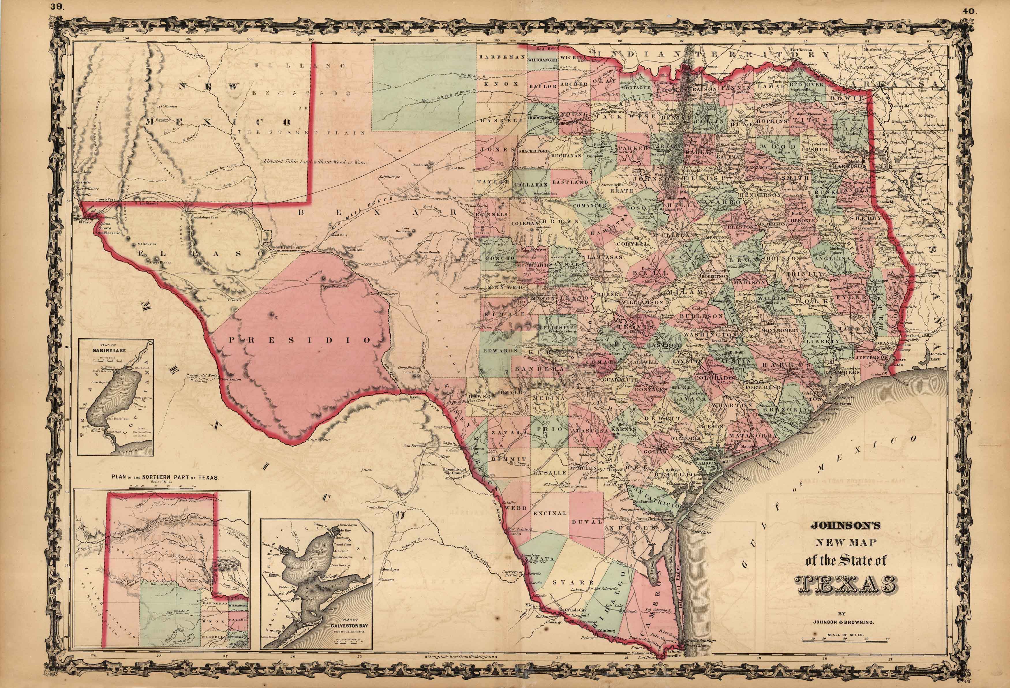 Johnsons New Map Of The State Of Texas Art Source International 3157