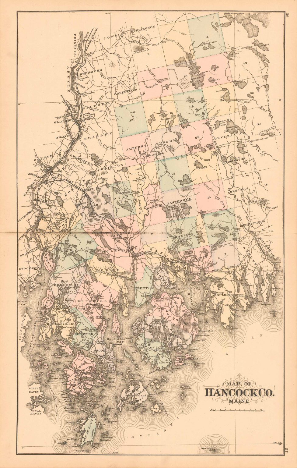 Colby S 1884 Map Of Hancock County Maine Art Source International   MAINE 1884 HANCOCK 976x1536 