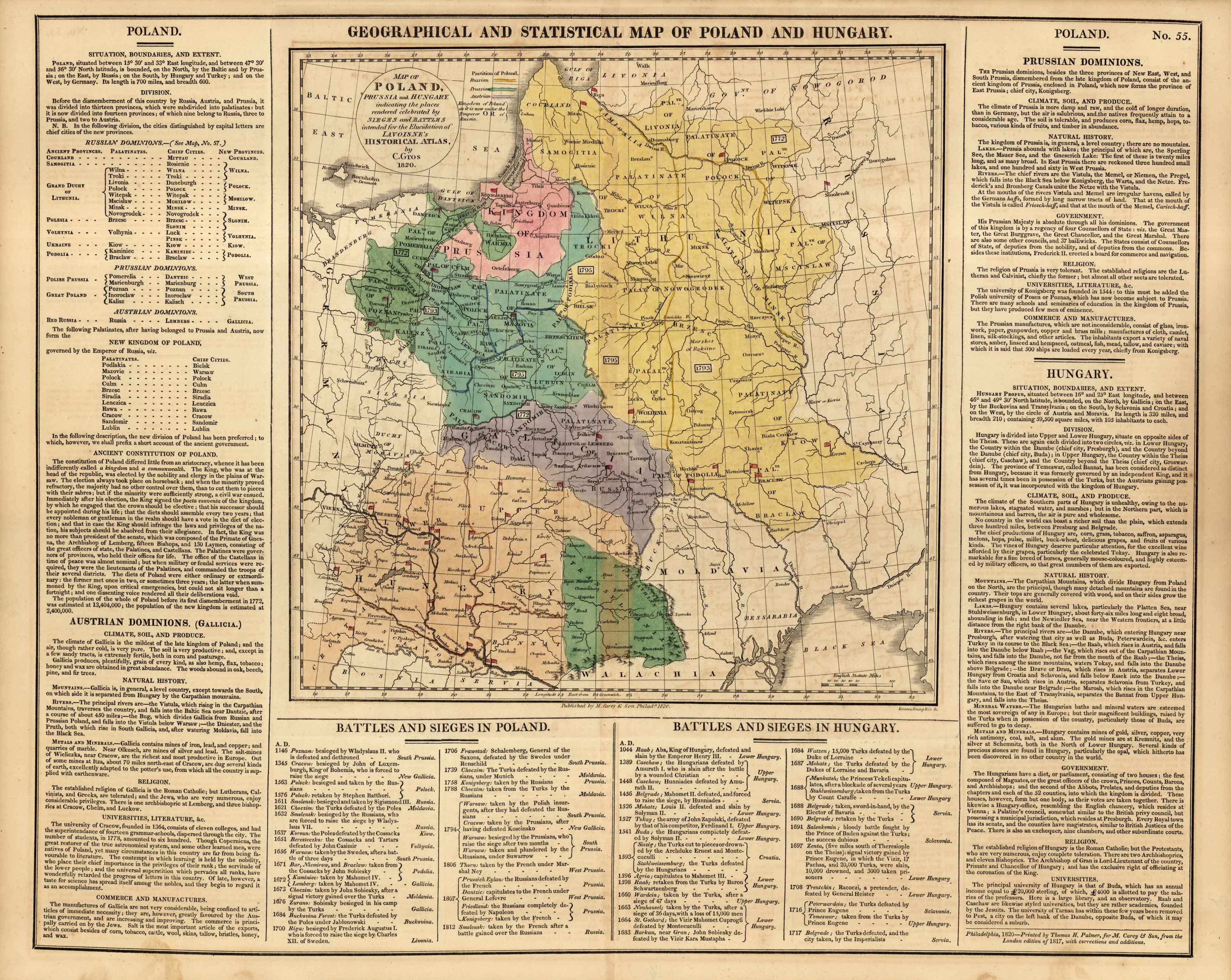 Geographical and Statistical Map of Poland and Hungary - Art Source International