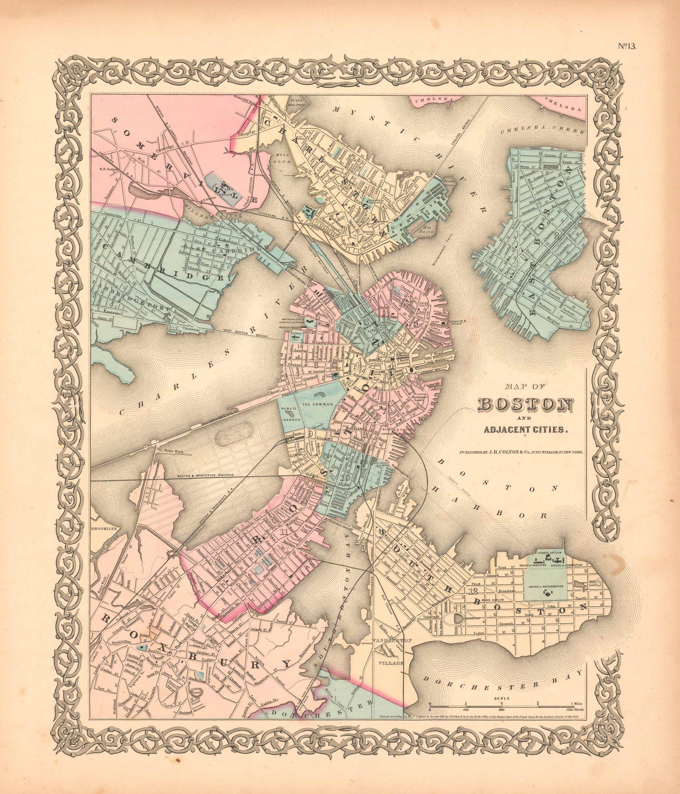 Map of Boston and Adjacent Cities - Art Source International