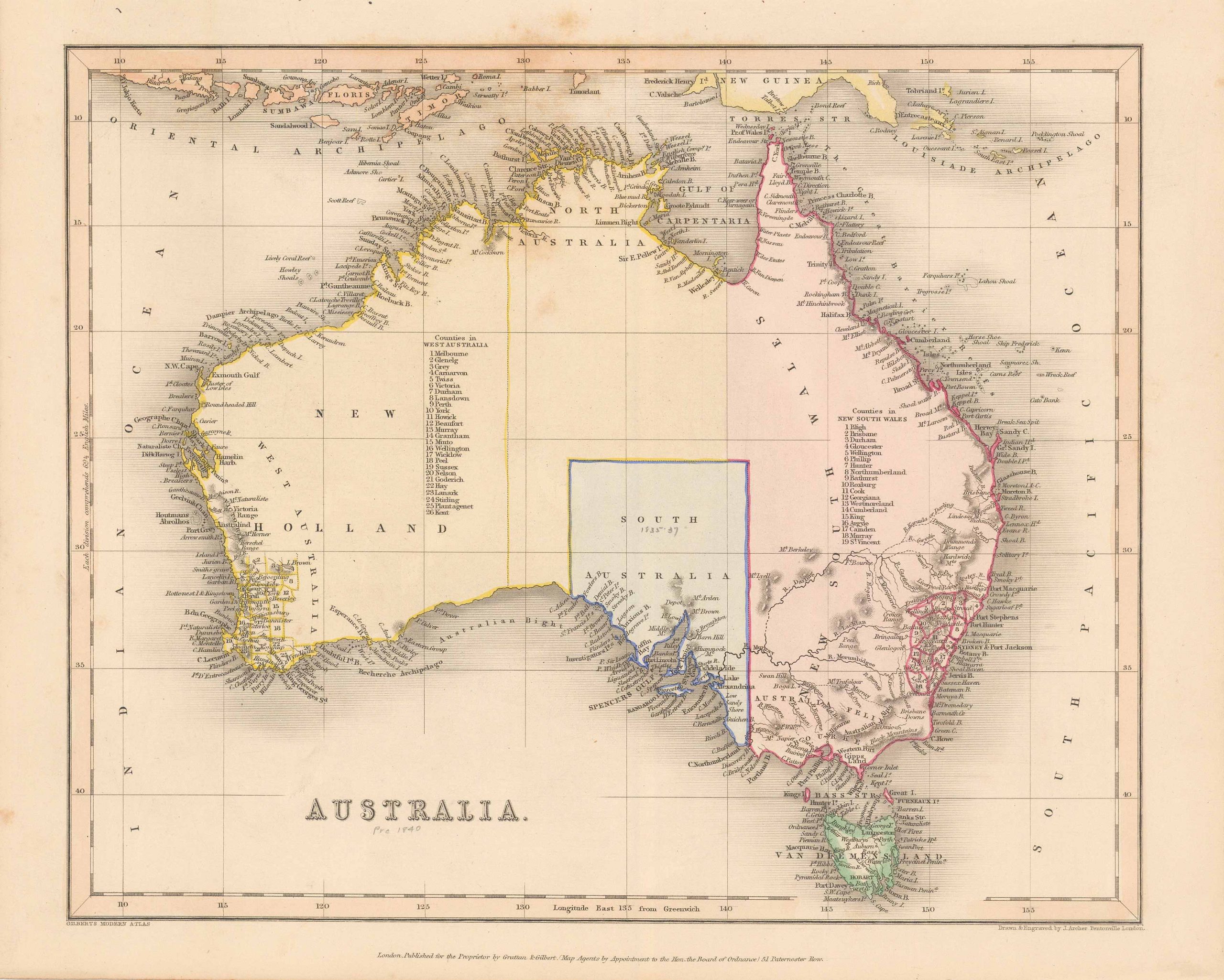 Gilbert's 1840 Map of Australia - Art Source International