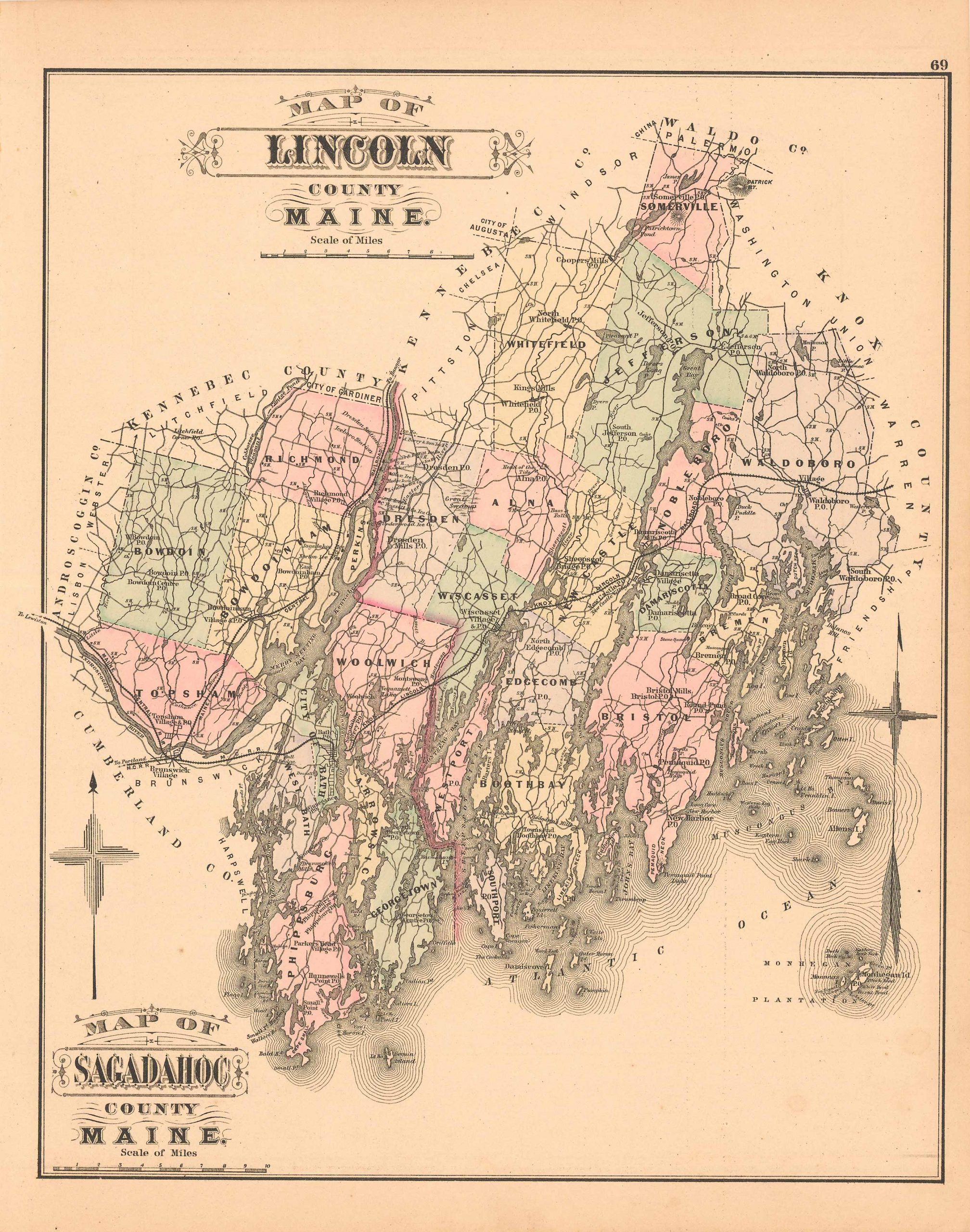 Colby's 1884 Map Of Lincoln County And Sagadohoc County, Maine - Art ...