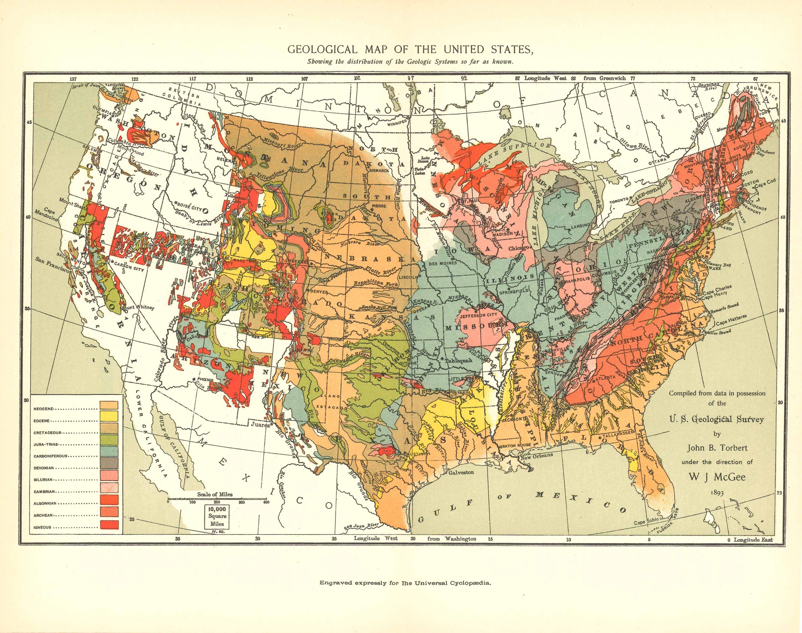 Geological Map of the United States - Art Source International