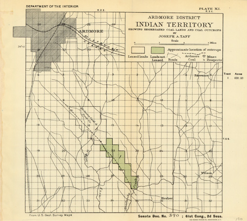 Ardmore District - Indian Territory - Showing Segregated Coal Lands and Coal Outcrops