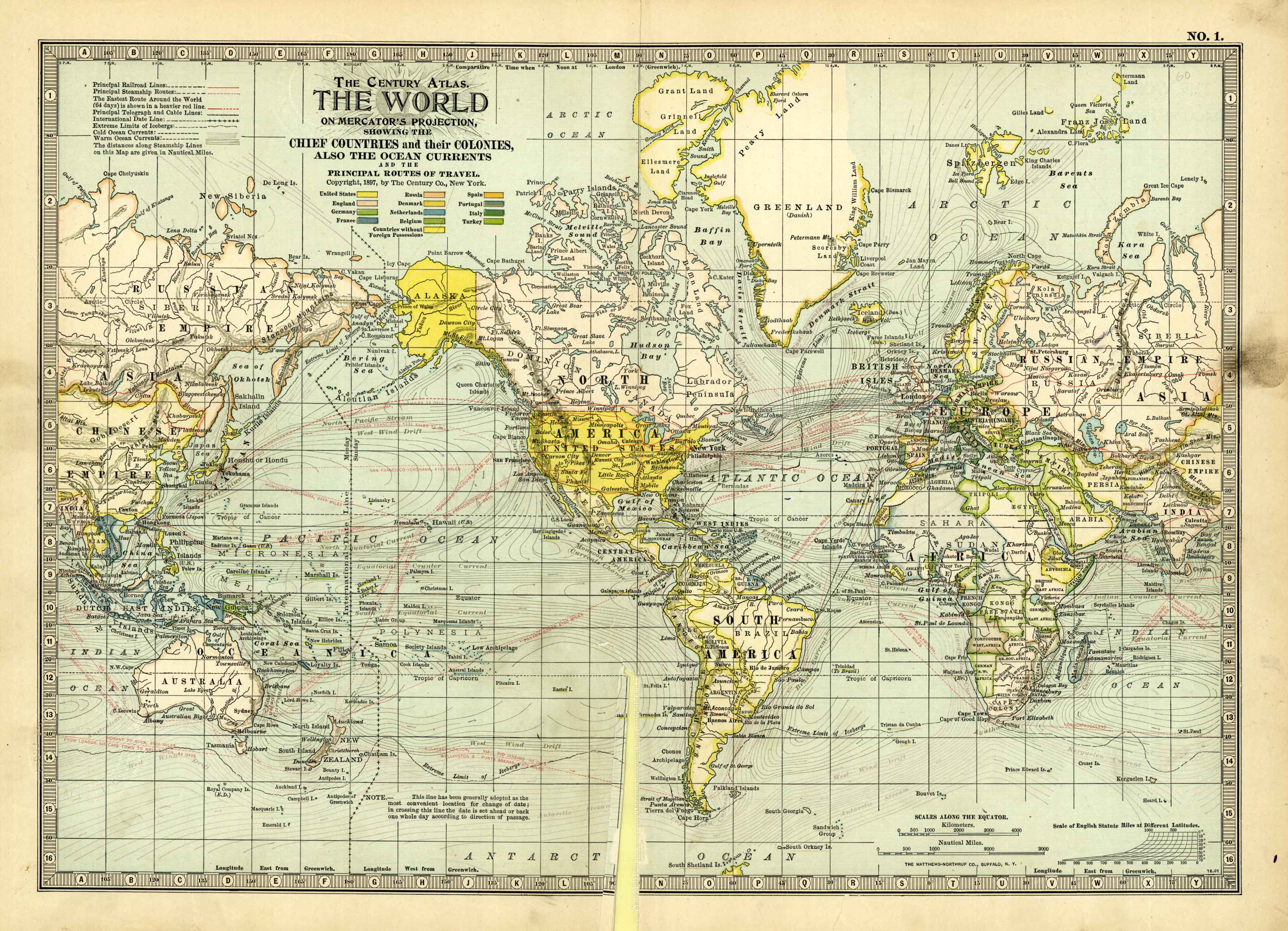 The World on Mercators Projection, Showing the Chief Countries and ...