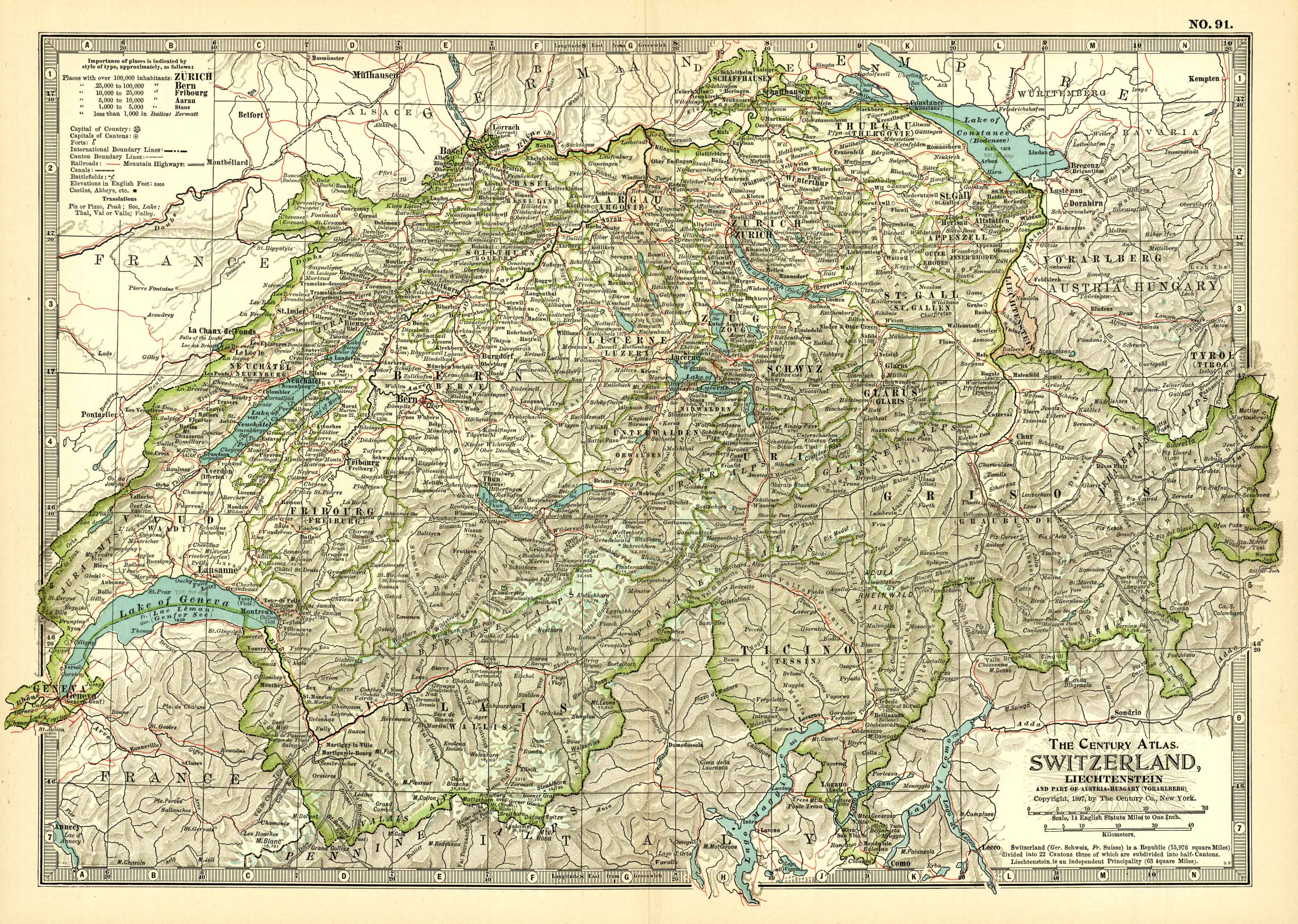 Switzerland and Liechtenstein, and Part of Austria-Hungary (Vorarlberg ...