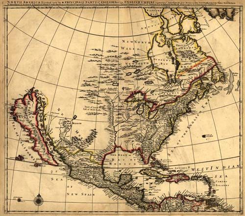 Old map of North America and Central America