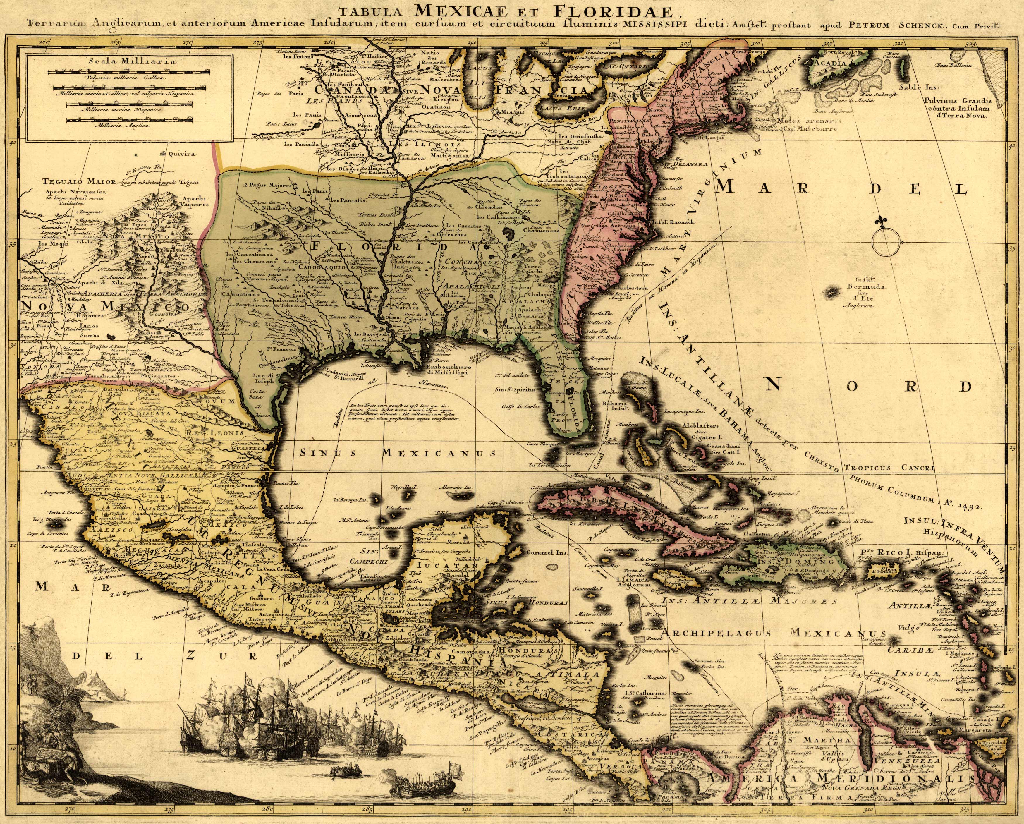 Old map of North America and Central America