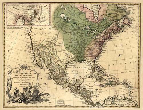 Old map of North America and Central America