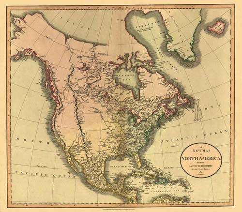 Old map of North America and Central America