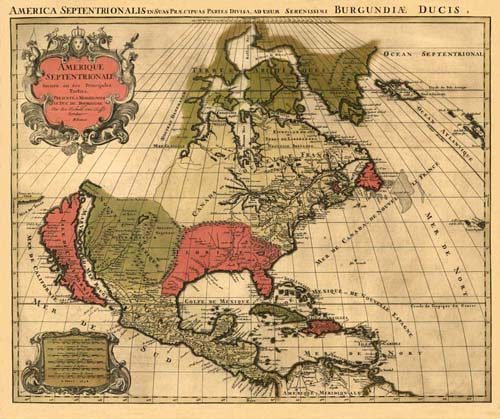 Old map of North America and Central America