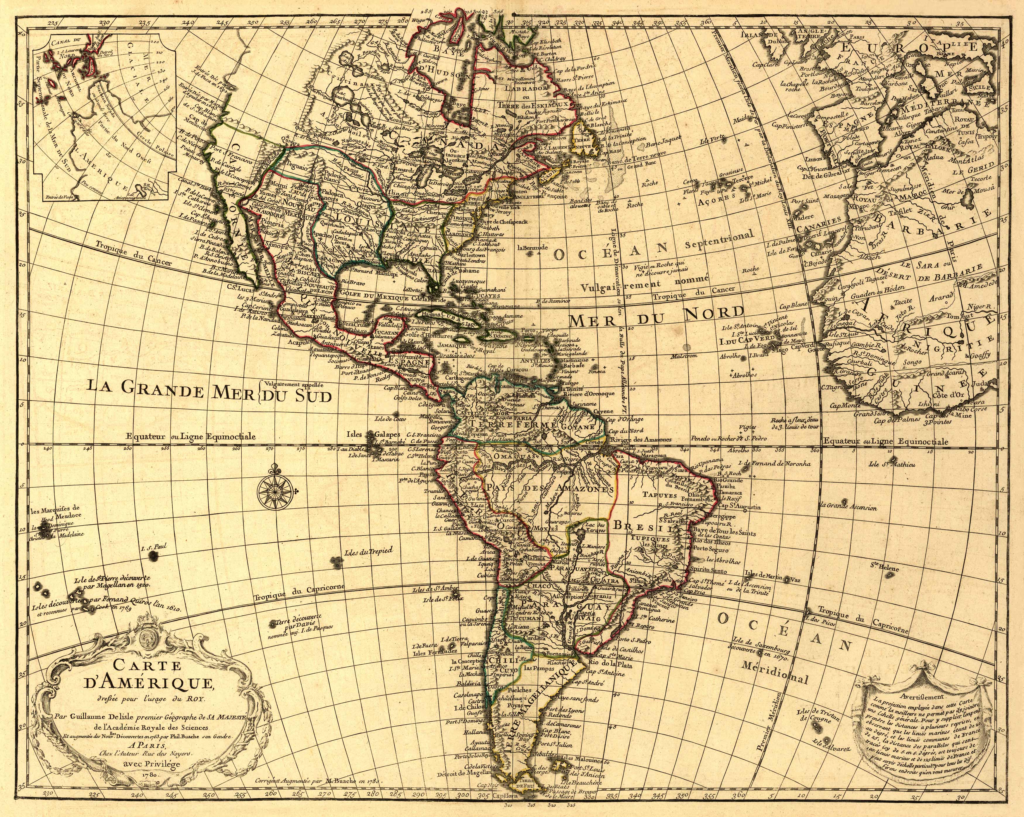 Old map of North America and South America Old map of North America and South America