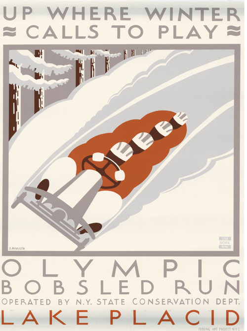 TRAVEL TOURISM WINTER SPORT LAKE PLACID USA OLYMPIC BOBLED RUN POSTER LV4320