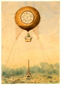 Captive balloon with clock face and bell
