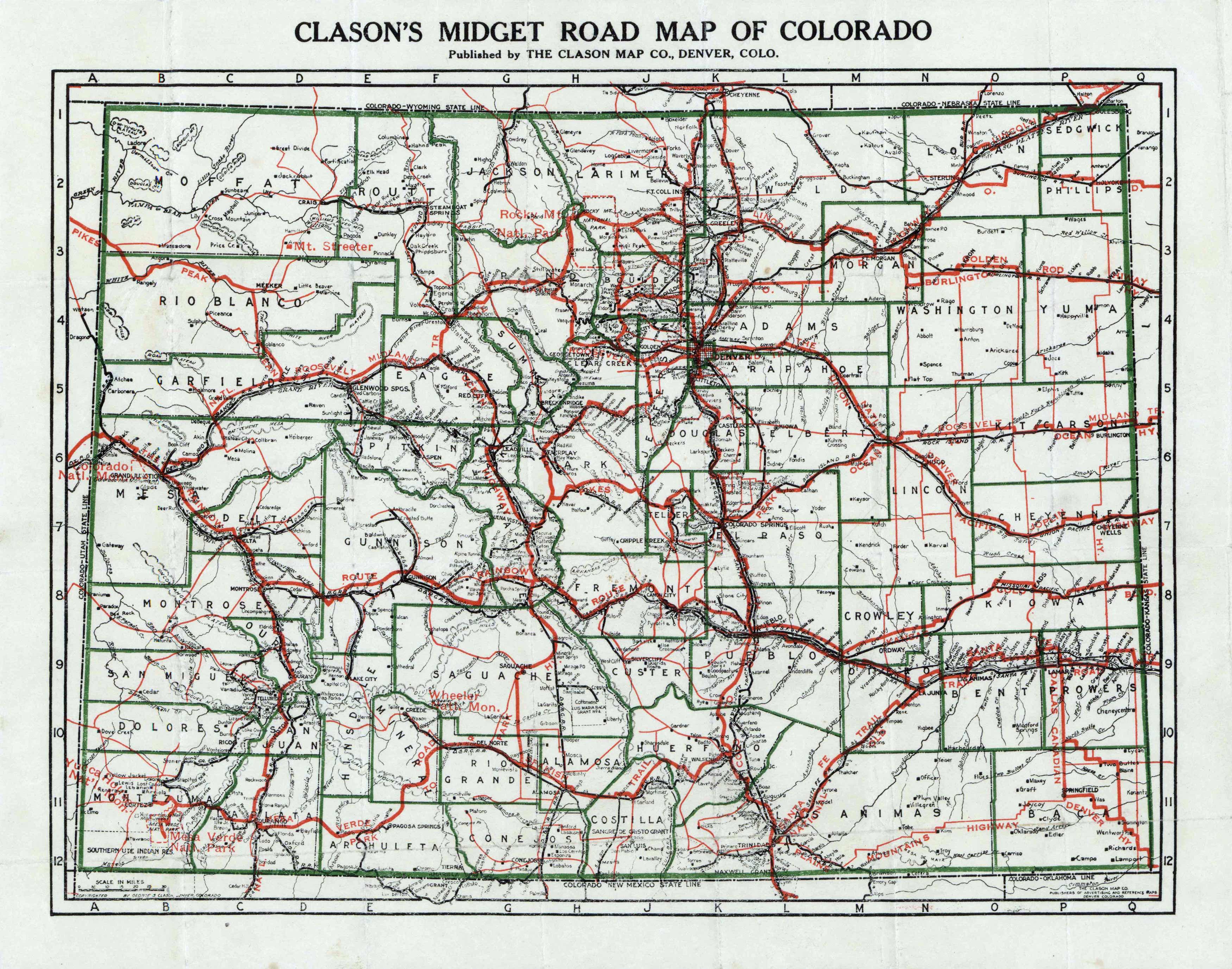 Clason's Midget Road Map of Colorado