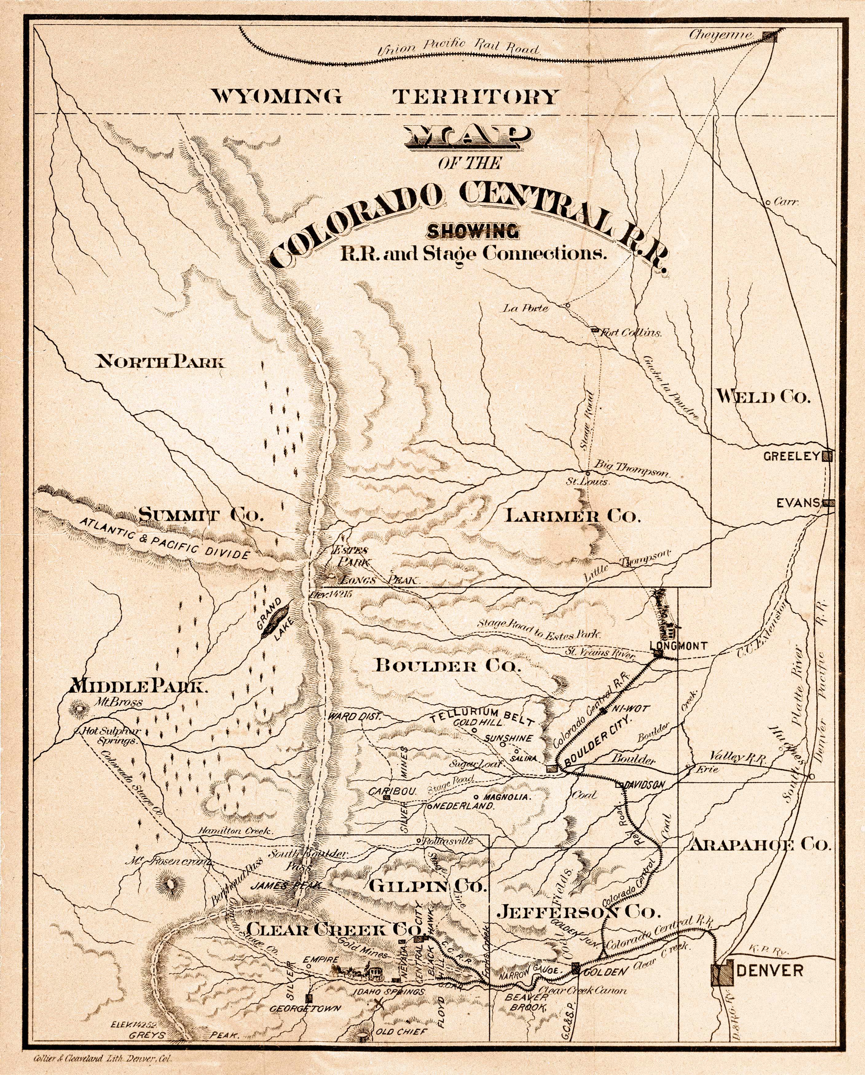 Map of the Colorado Central R.R. Showing R.R. and Stage Connections Art Source International