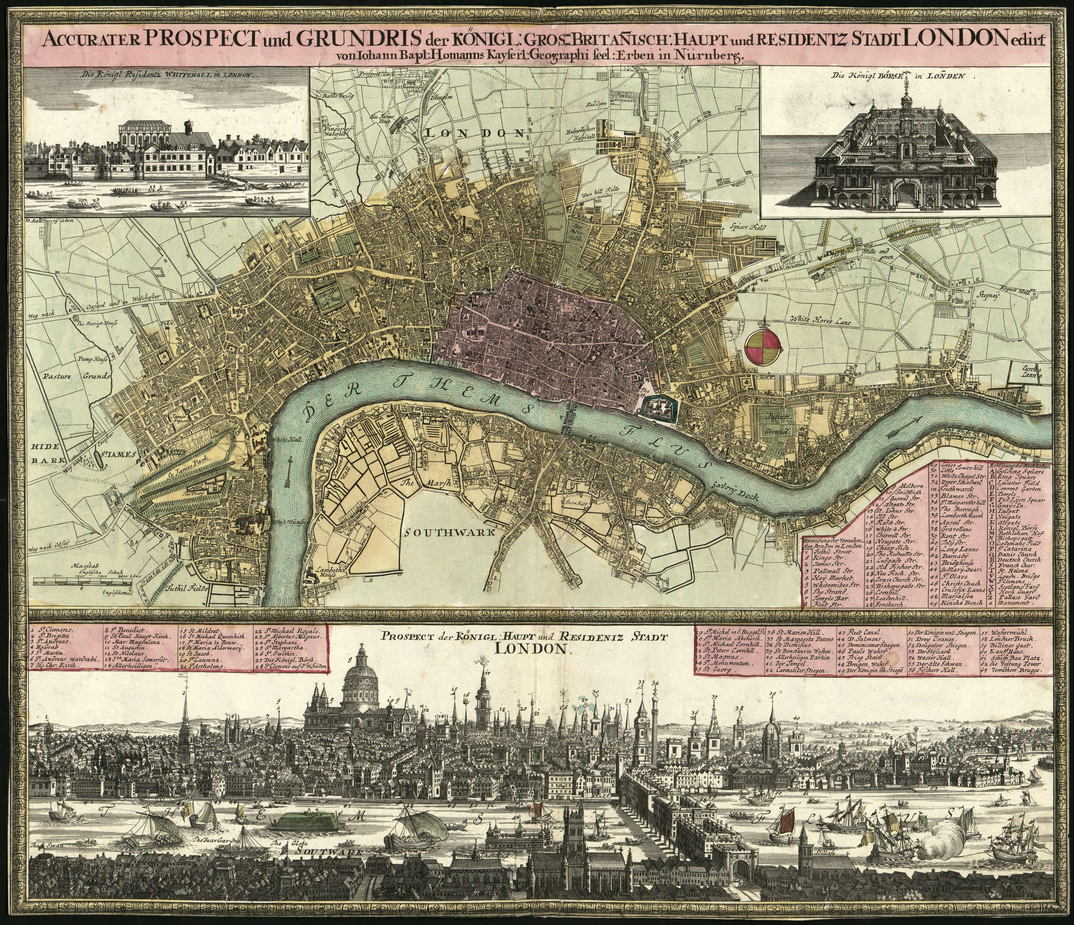 Accurater Prospect und Grundris der K�nigl. Gros-Britan�isch. Haupt- und Residentz-Stadt London / edirt von Iohann Bapt. Homanns Kayserl. Geographi seel. Erben. (Map of London) Accurater Prospect und Grundris der K�nigl. Gros-Britan�isch. Haupt- und Residentz-Stadt London / edirt von Iohann Bapt. Homanns Kayserl. Geographi seel. Erben. (Map of London)