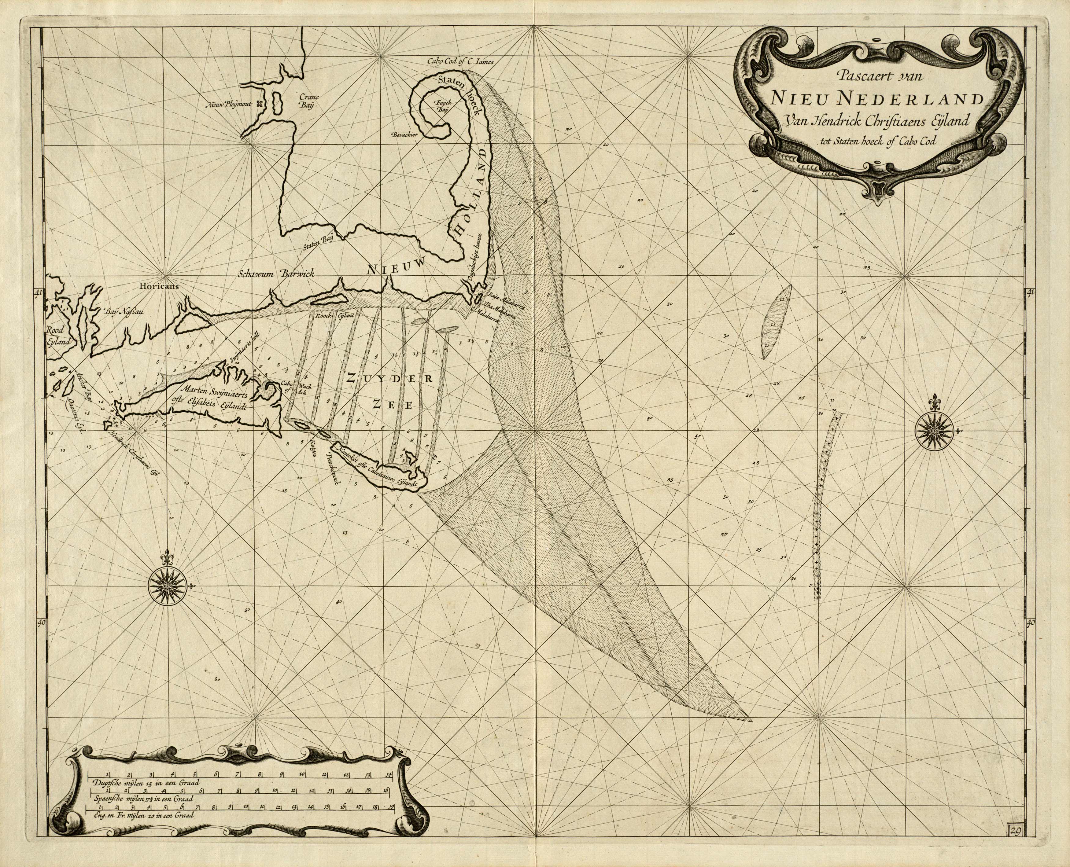 Pascaert van Nieu Nederland van Hendrick Christiaens Eijland tot Staten Hoeck of Cabo Cod