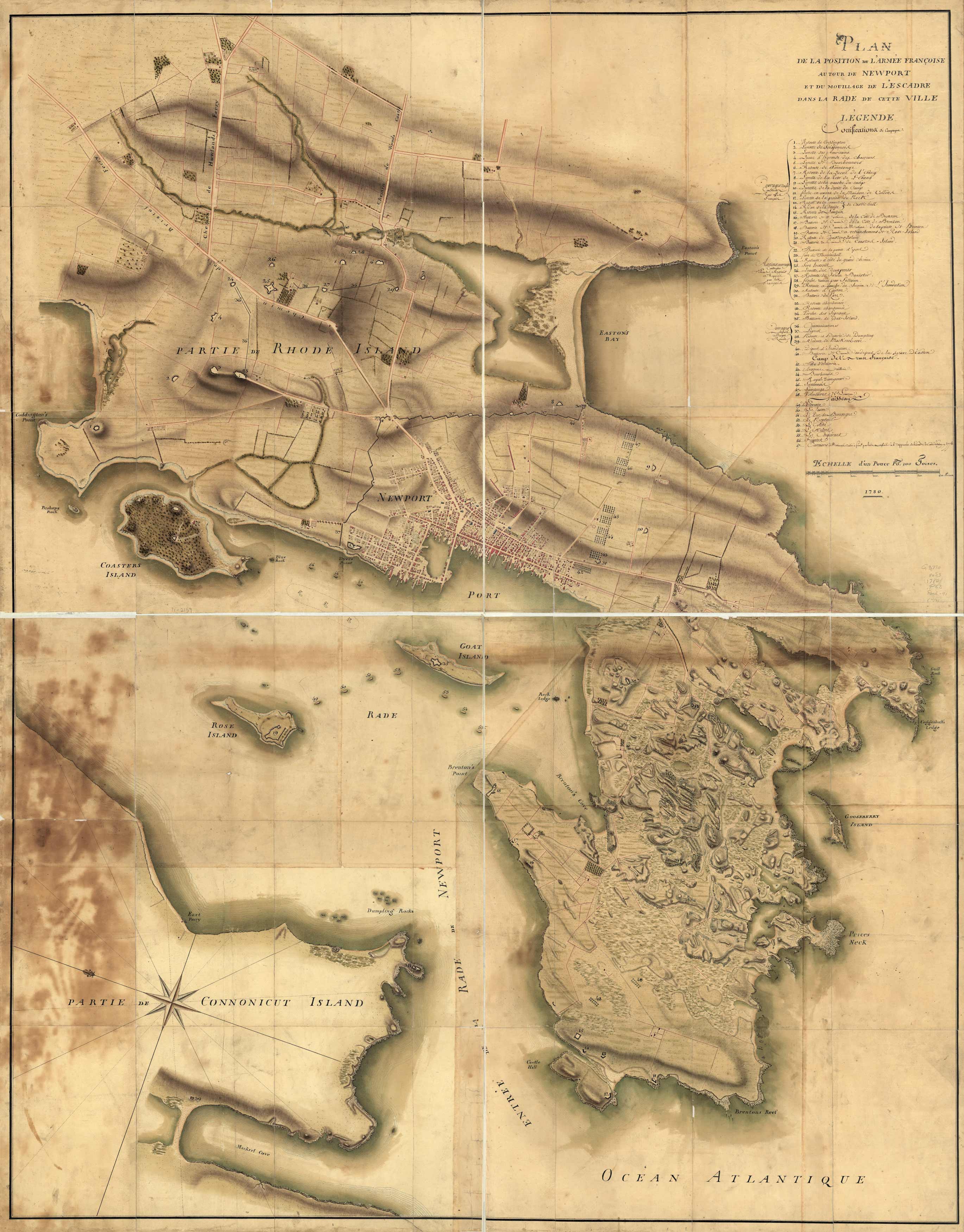Plan de la position de l'armï¿½e franï¿½oise autour de Newport et du mouillage de l'escadre dans la rade de cette ville [Plan the position of the French army around Newport...]