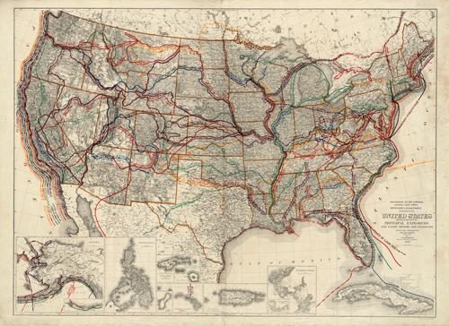 United States Showing Routes of Principal Explorers and Early Roads and Highways