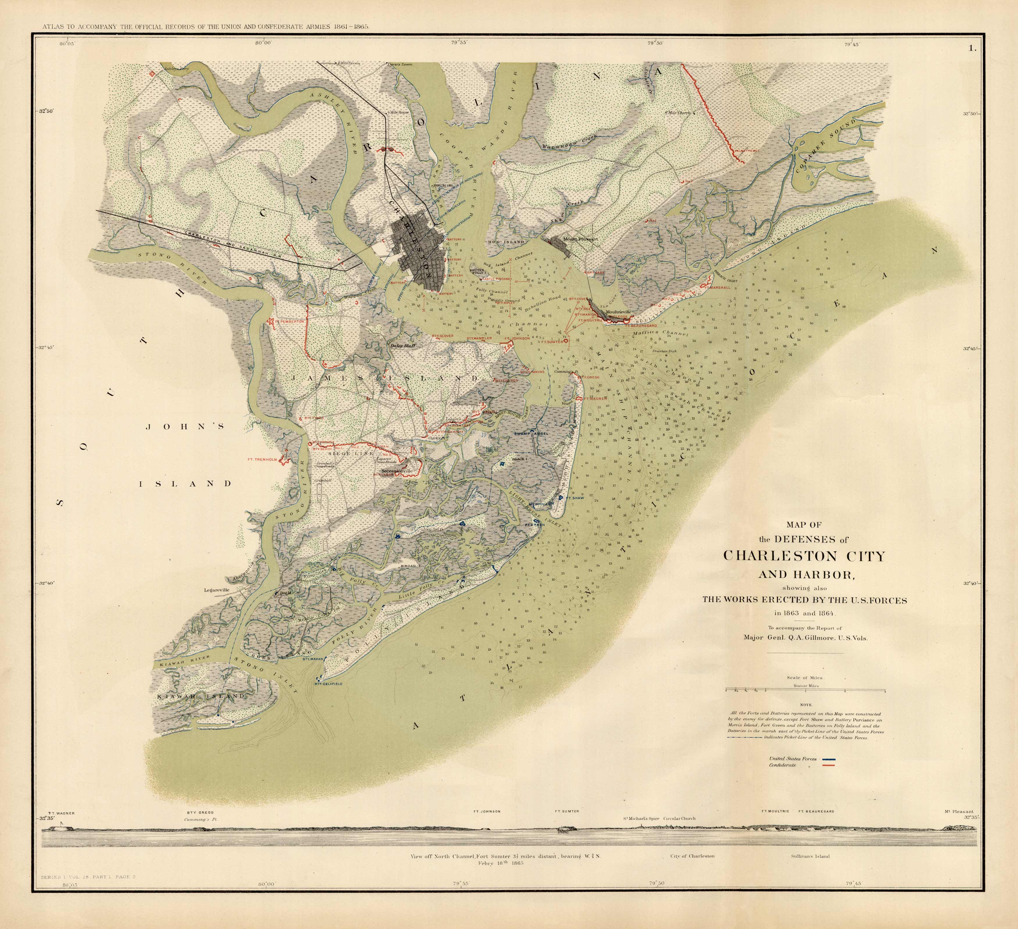 Map of the Defenses of Charleston City and Harbor, Showing also the ...