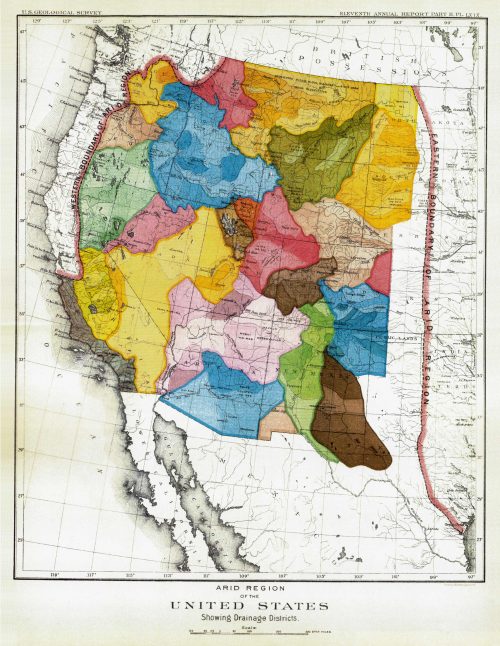 Powell's Arid Region of the U.S. Showing Drainage Districts Art