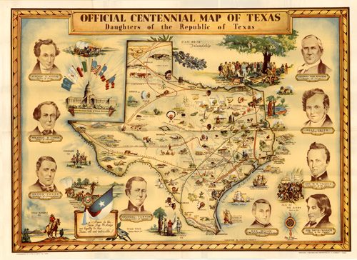 Official Centennial Map of Texas - Daughters of the Republic of Texas