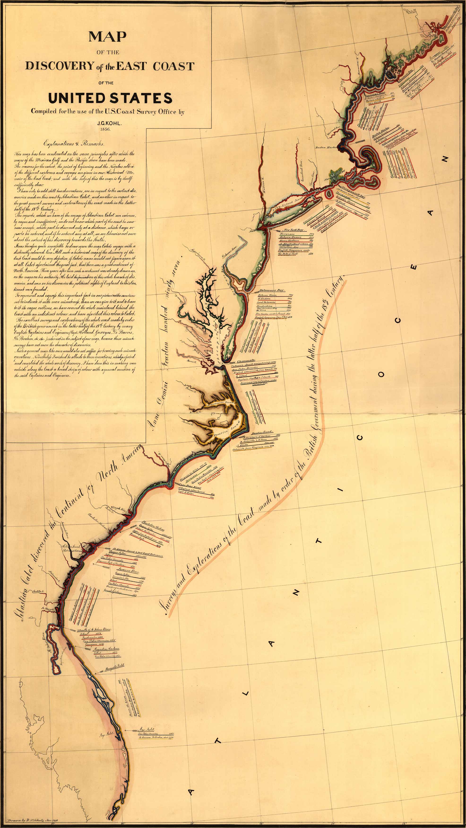 Map of the discovery of the East Coast of the United States Map of the discovery of the East Coast of the United States