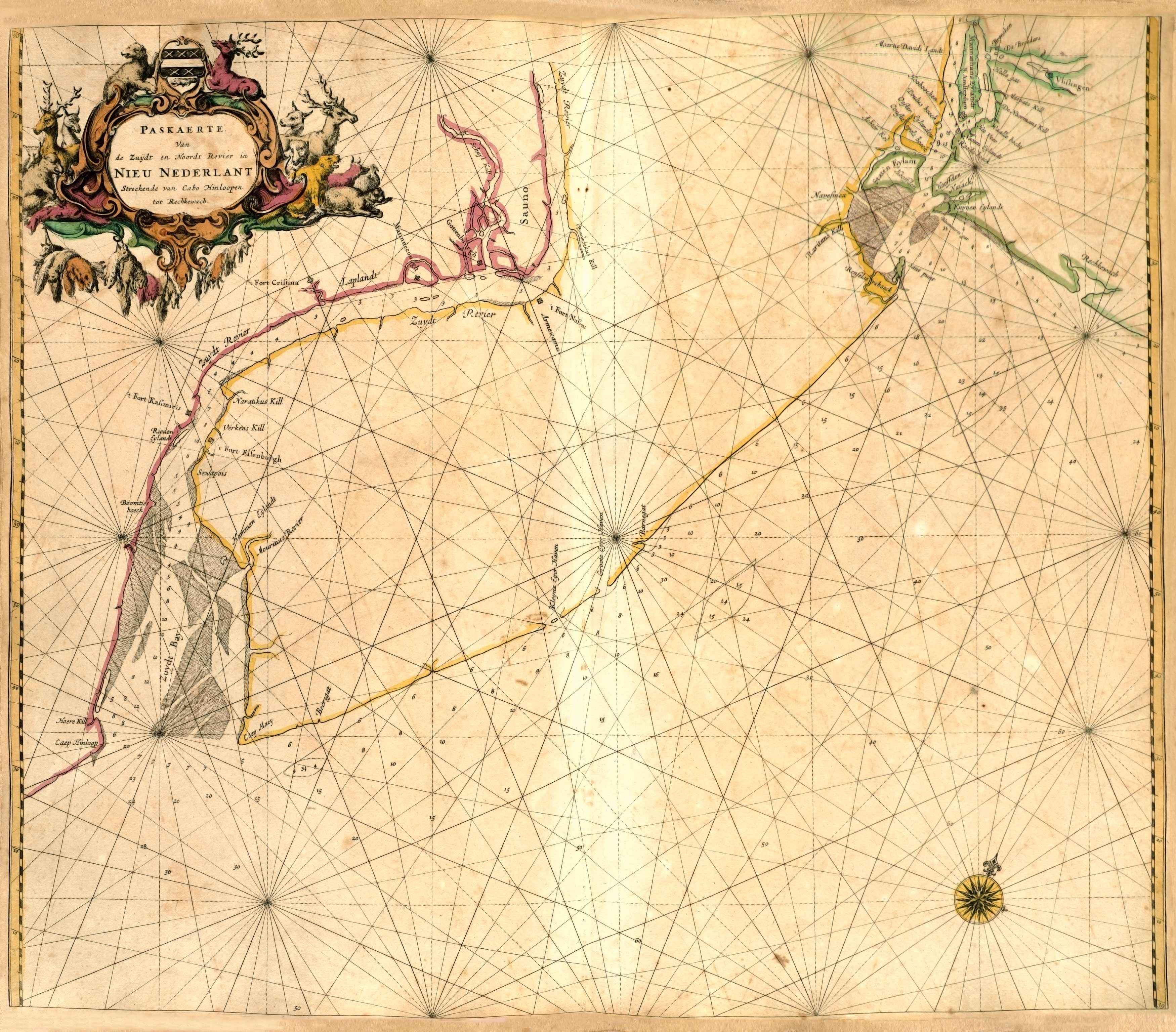 Paskaerte van de Zuï¿½dt en Noordt Revier in Nieu Nederlant