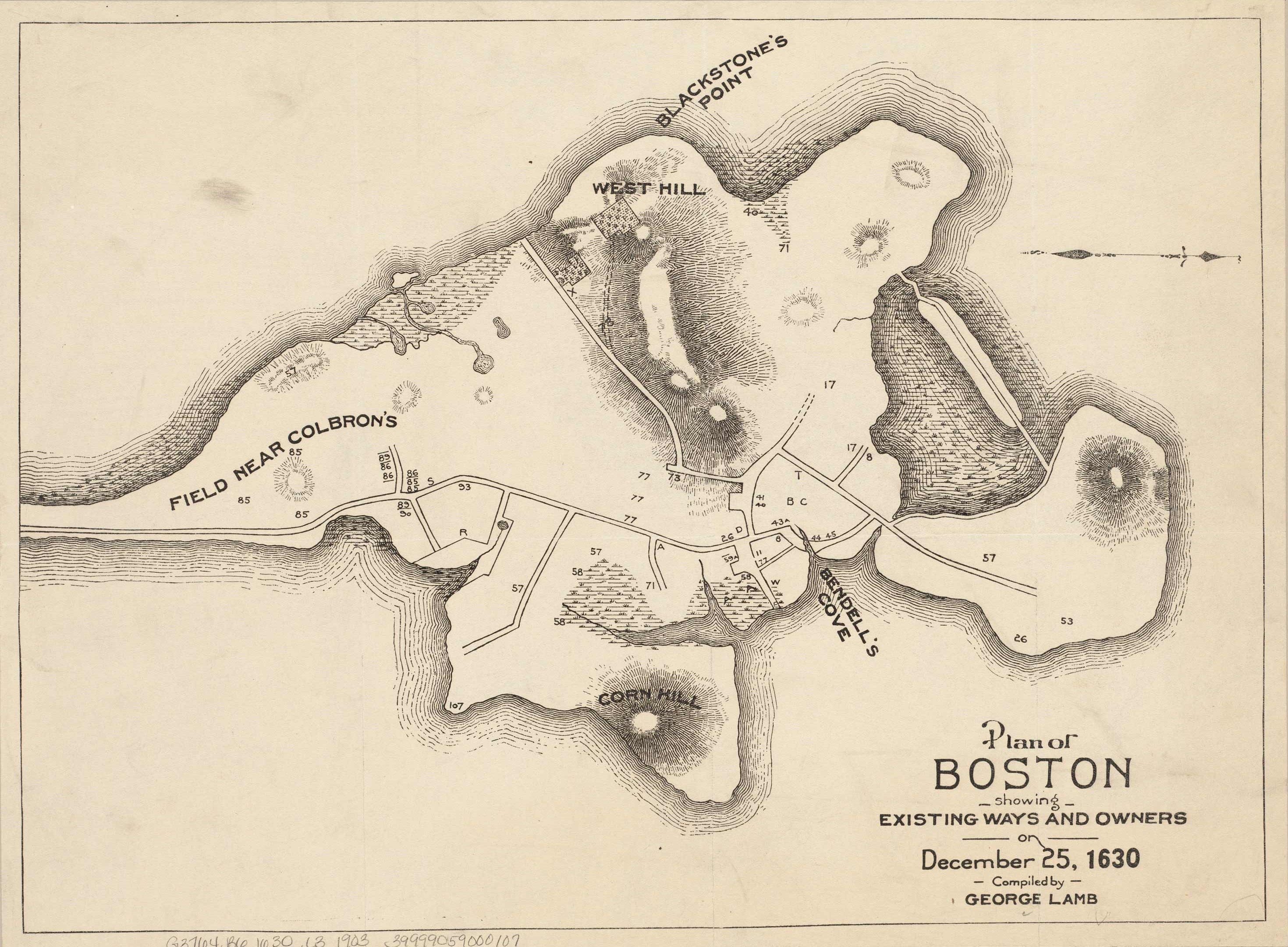 Plan of Boston showing existing ways and owners on December 25