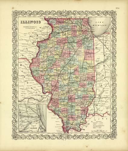 Colton's Map of Illinois 1856