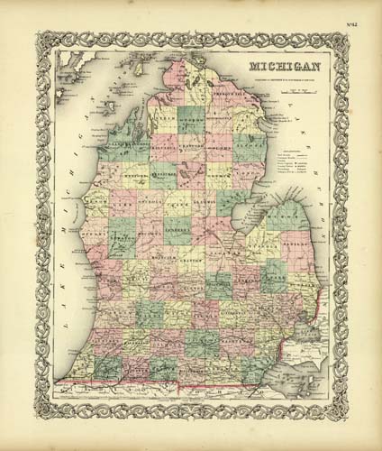 Colton's Map of  Michigan 1856