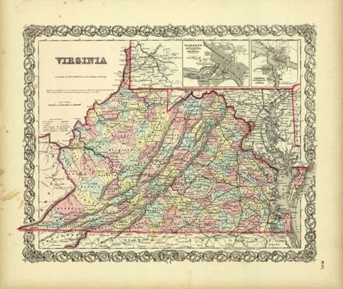 Colton's Map of Virginia 1856