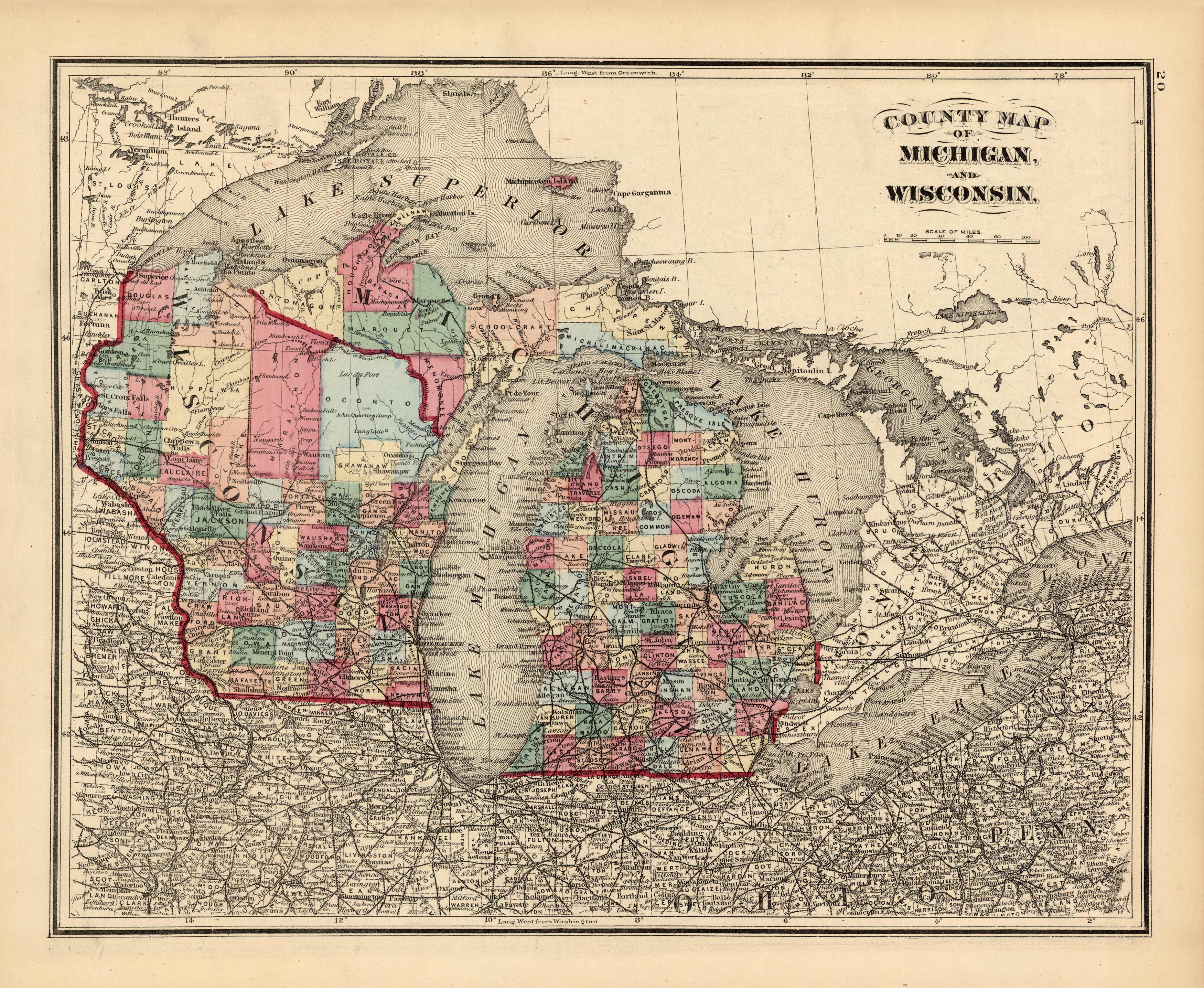 County Map of Michigan and Wisconsin County Map of Michigan and Wisconsin