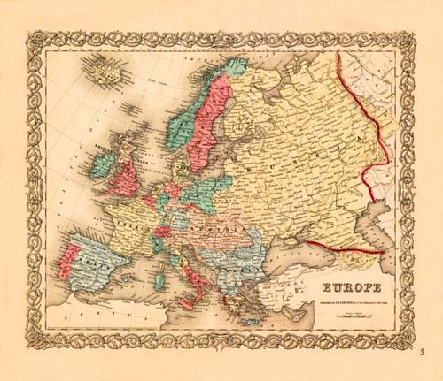 Old map of Europe by Joseph Colton