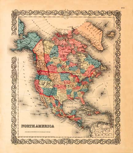 Old map of North America by Joseph Colton