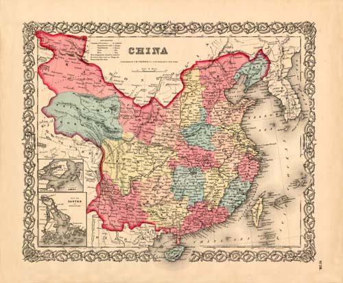 Old map of China by Joseph Colton