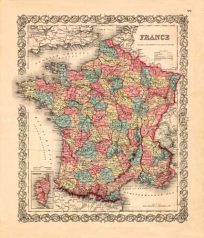 Old map of France by Joseph Colton