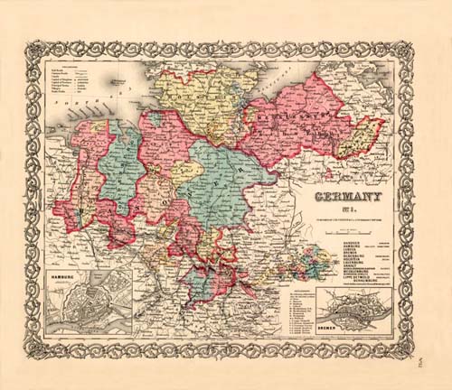 Old map of Germany by Joseph Colton