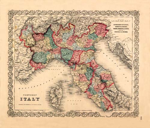 Old map of Italy by Joseph Colton