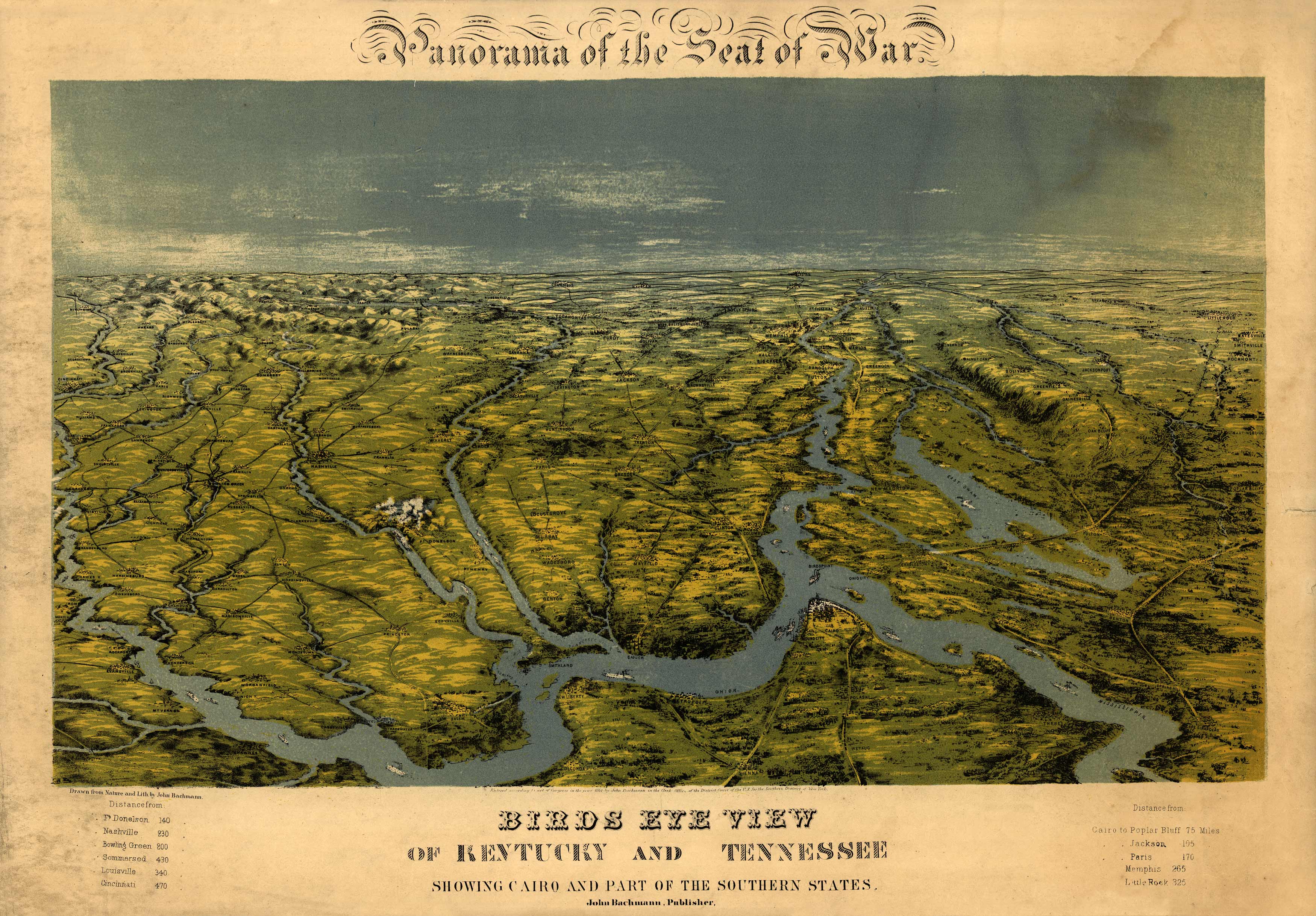Panorama of the Seat of War - Birds Eye View of Kentucky and Tennessee Showing Cairo and Part of the Southern States