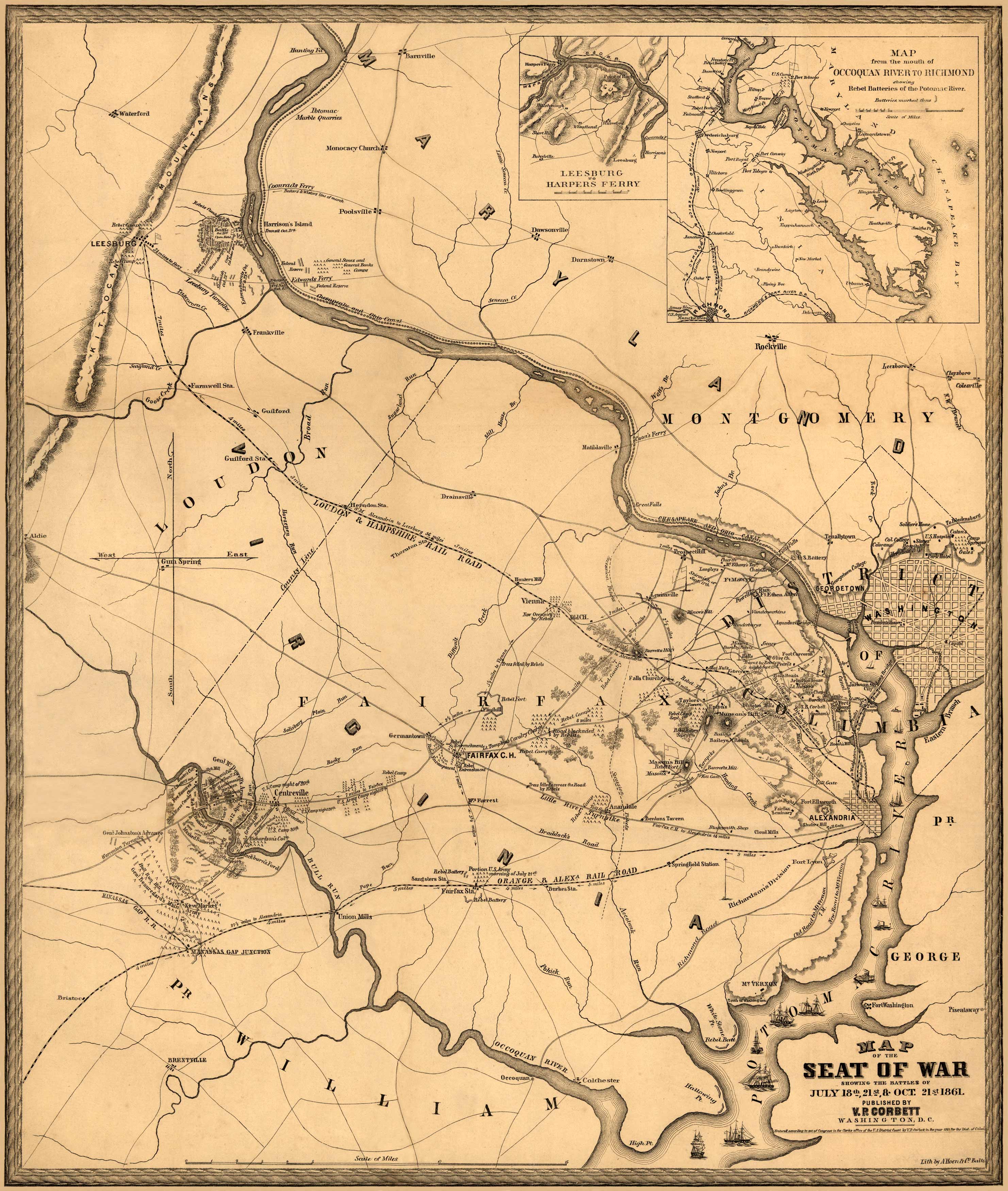 Map of the Seat of War Showing the Battles of July 18th Map of the Seat of War Showing the Battles of July 18th