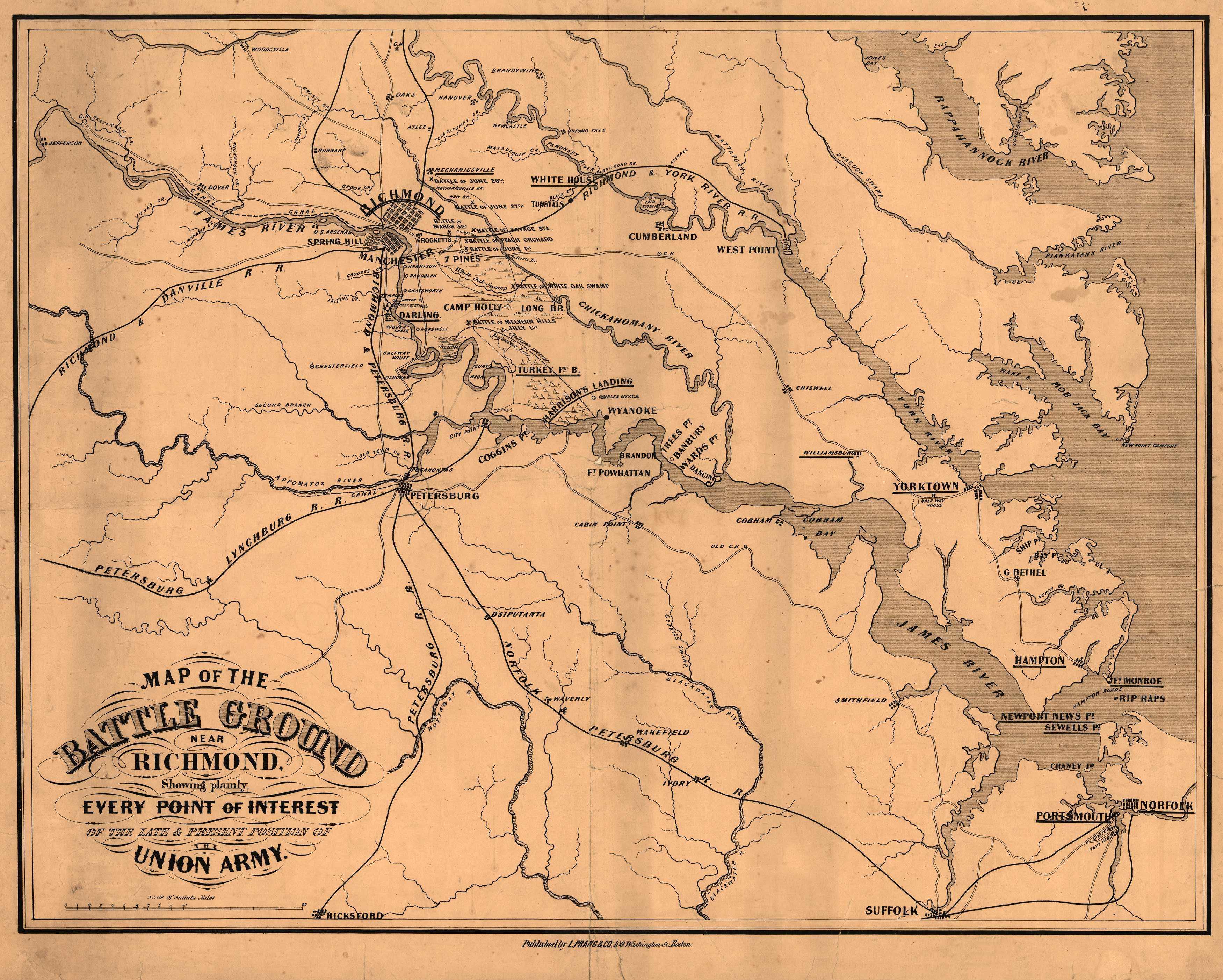 Map of the Battle Ground near Richmond Showing Plainly Every Point of Interest of the Late and Present Position of the Union Army Map of the Battle Ground near Richmond Showing Plainly Every Point of Interest of the Late and Present Position of the Union Army