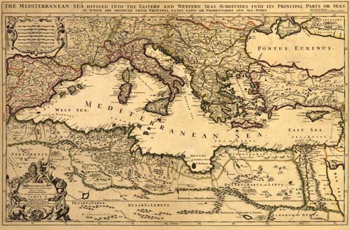 Old map of the Mediterranean Old map of the Mediterranean